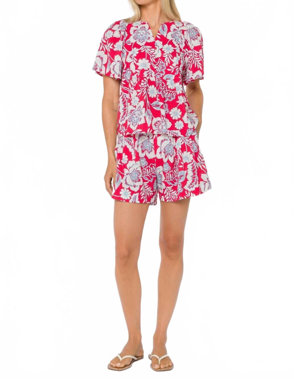 NEW VELVET HEART donald shorts in raspberry floral garden